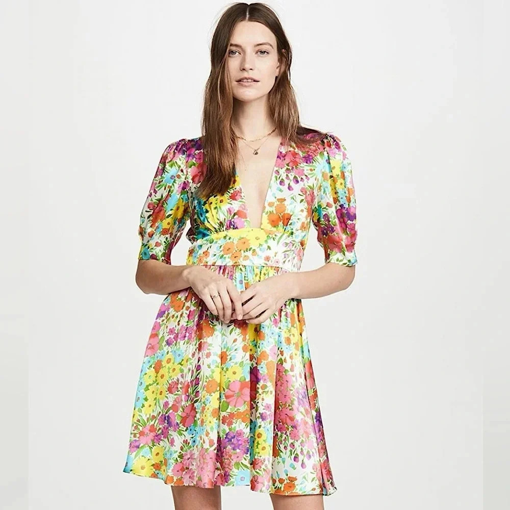 NWT Les Reveries Gigi Mini Dress Kaleidoscope Garden
White